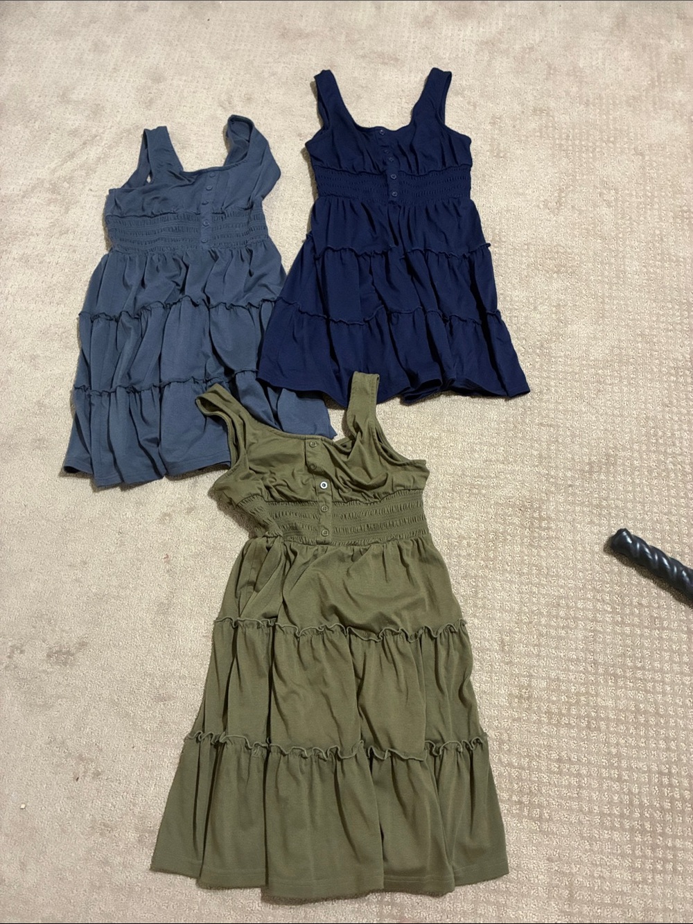 Girls Tiered Sleeveless Dress - Olive, Navy, Slate Blue